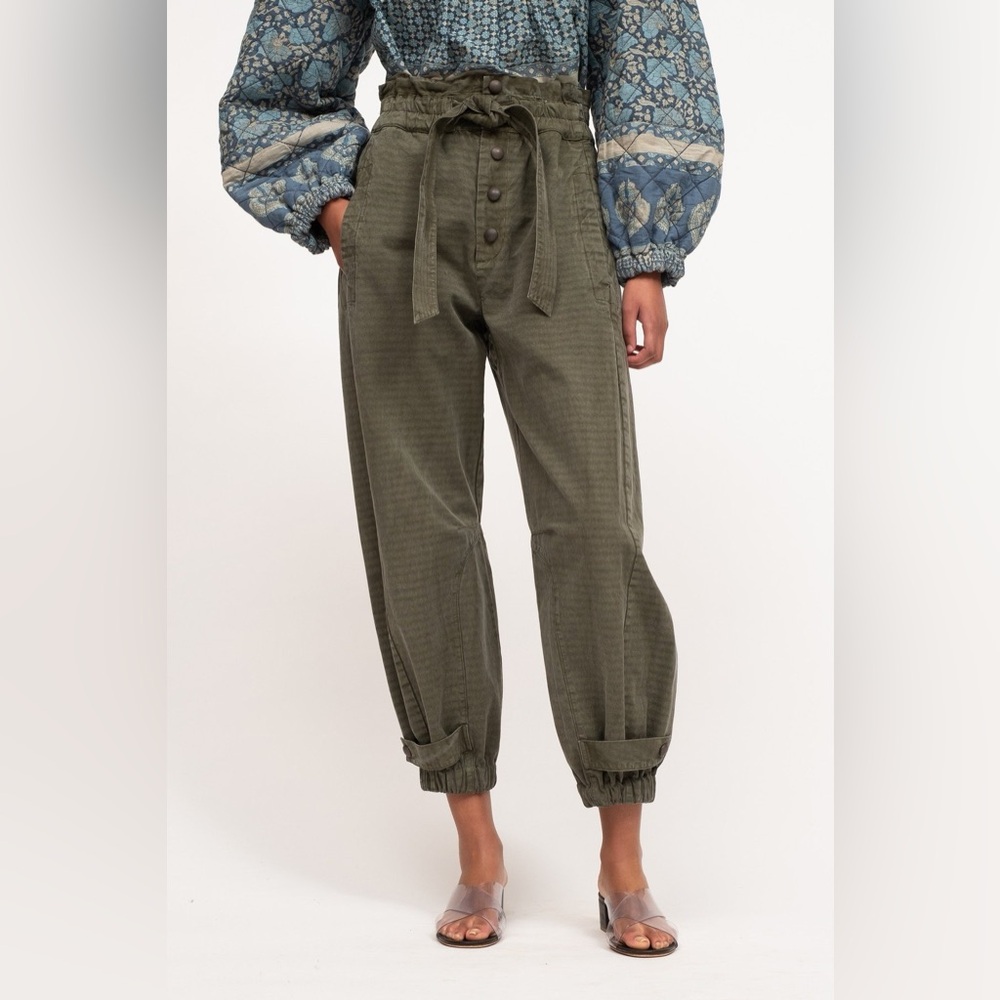 Sea New‎ York NEW Layla Paperpag Waist Army Green Pants Joggers size 8 Tie Belt